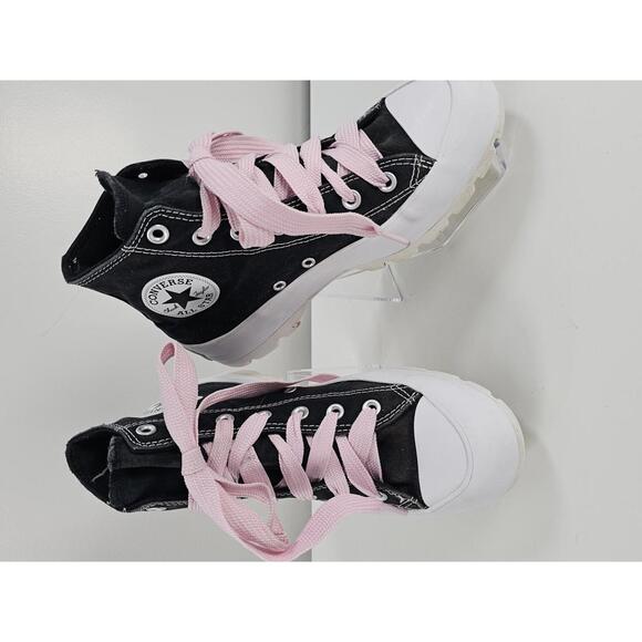 Converse Chuck Taylor All Star Black High Top Sneakers with Pink Laces - Picture 1 of 11